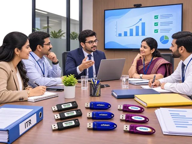 Company team meeting with DSC USB tokens on the table