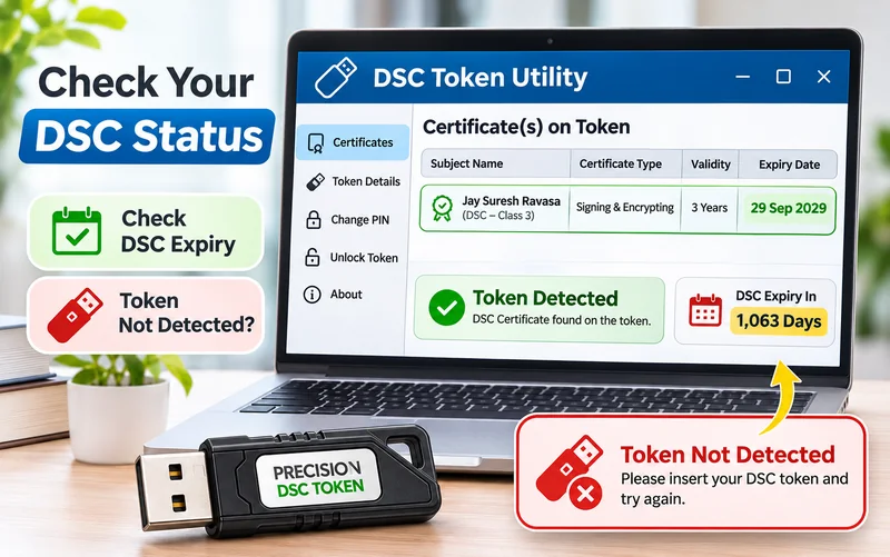 DSC token utility showing token detected and token not detected states