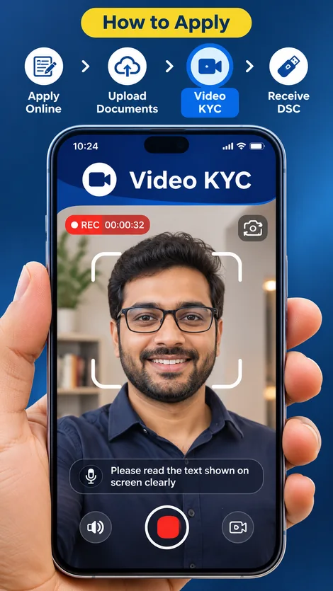Video KYC recording screen on a mobile phone