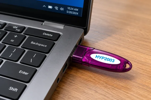 HYP2003 DSC token plugged into a laptop