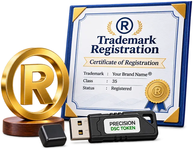 Trademark registration certificate with a Precision DSC token